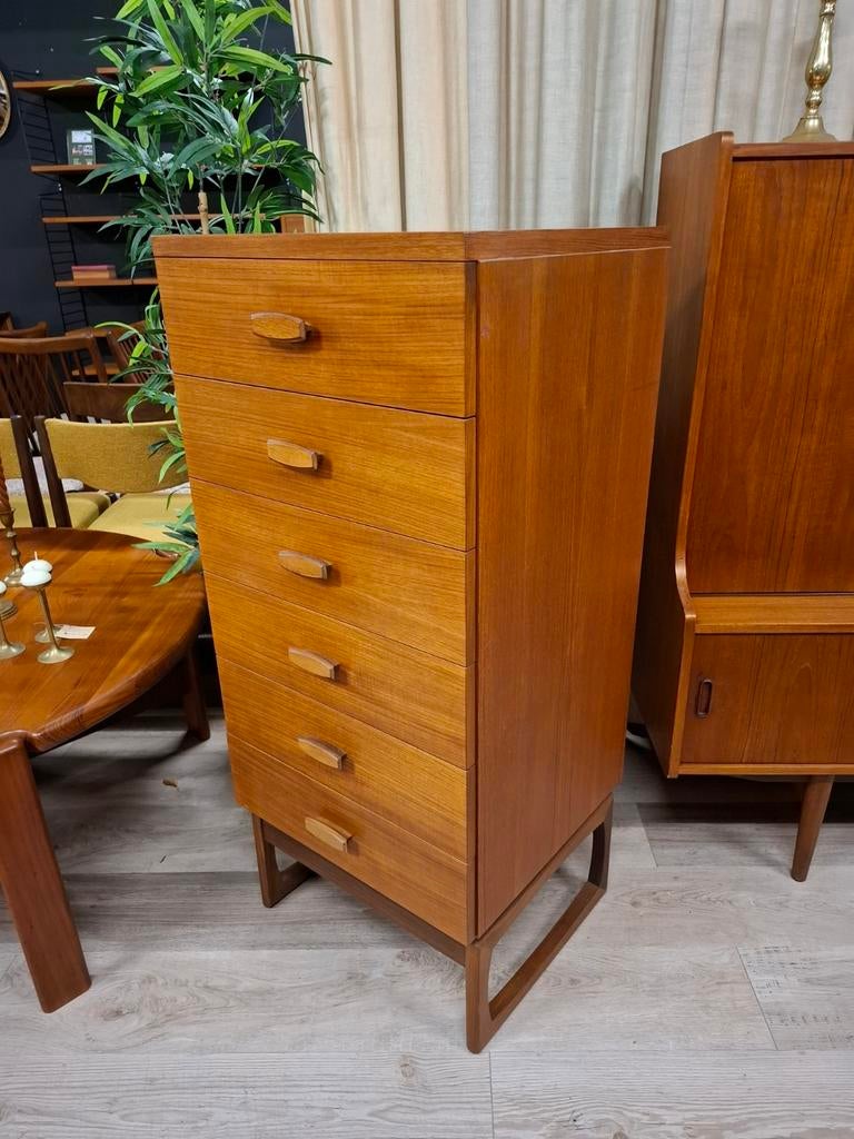 Vintage G-Plan teak mid century design wandkast wandmeubel, Ophalen, Uk address, 100 tot 150 cm, Teakhout