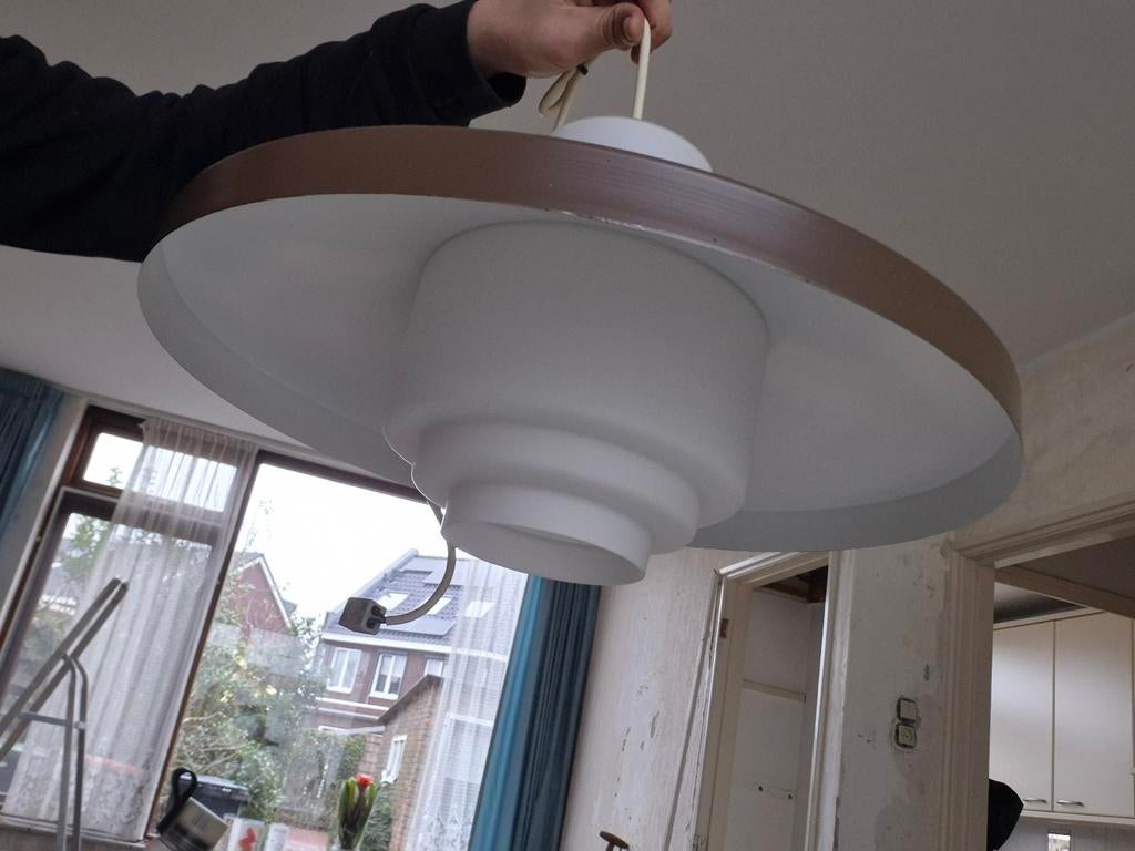 Originele Philips Vintage Hanglamp – Jaren ‘70 – Aluminium, Huis en Inrichting, Lampen | Lampenkappen, Ophalen, Wit, Rond