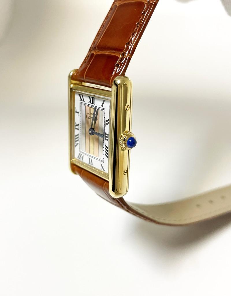 Must de Cartier Tank Trinity Large Quartz Roman Dial Vermeil, Overige merken, Overige materialen, Leer, Cartier