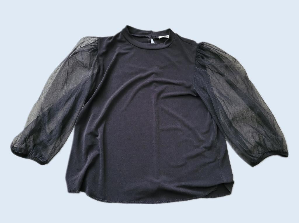 MANGO zwarte top gaas mouwen maat S ~ NH0018, Mango, Zwart, Ophalen of Verzenden, Korte mouw