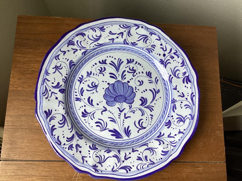 Blauw wit antiek handgeschilderd bord Ars Deruta majolica, Ophalen of Verzenden