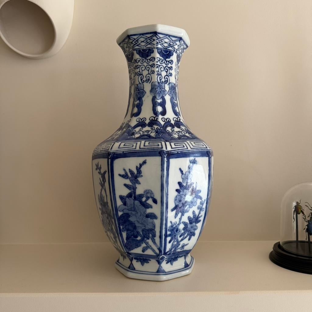 Antieke Blauw-wit Chinese porseleinen vaas – 36 cm, Ophalen of Verzenden