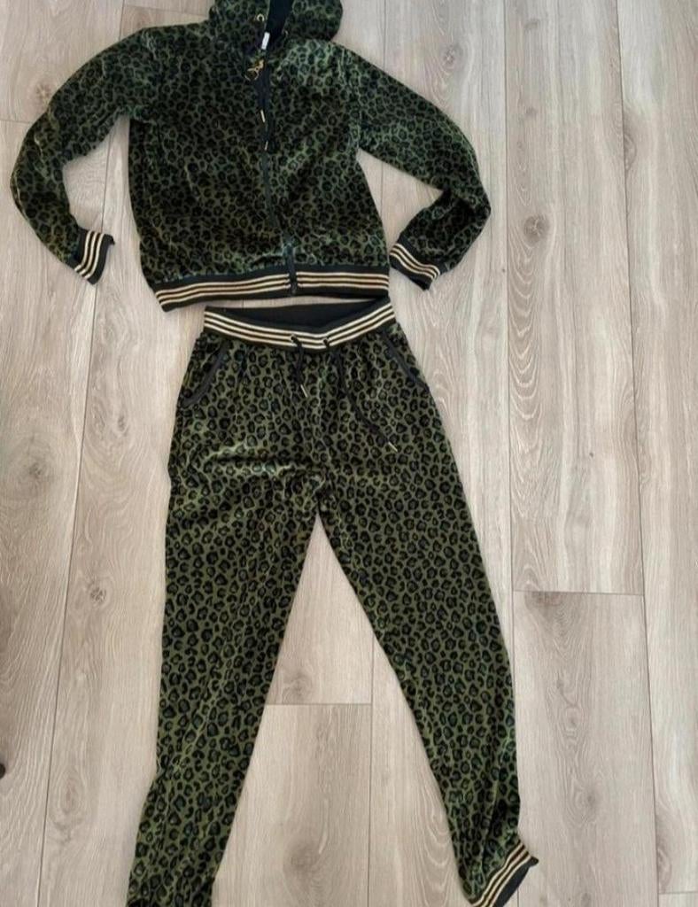Patty Brard groen zwart leopard fluwelen huispak S M, Kleding | Dames, Ophalen of Verzenden, Zo goed als nieuw, Maat 36 (S), Patty Brard
