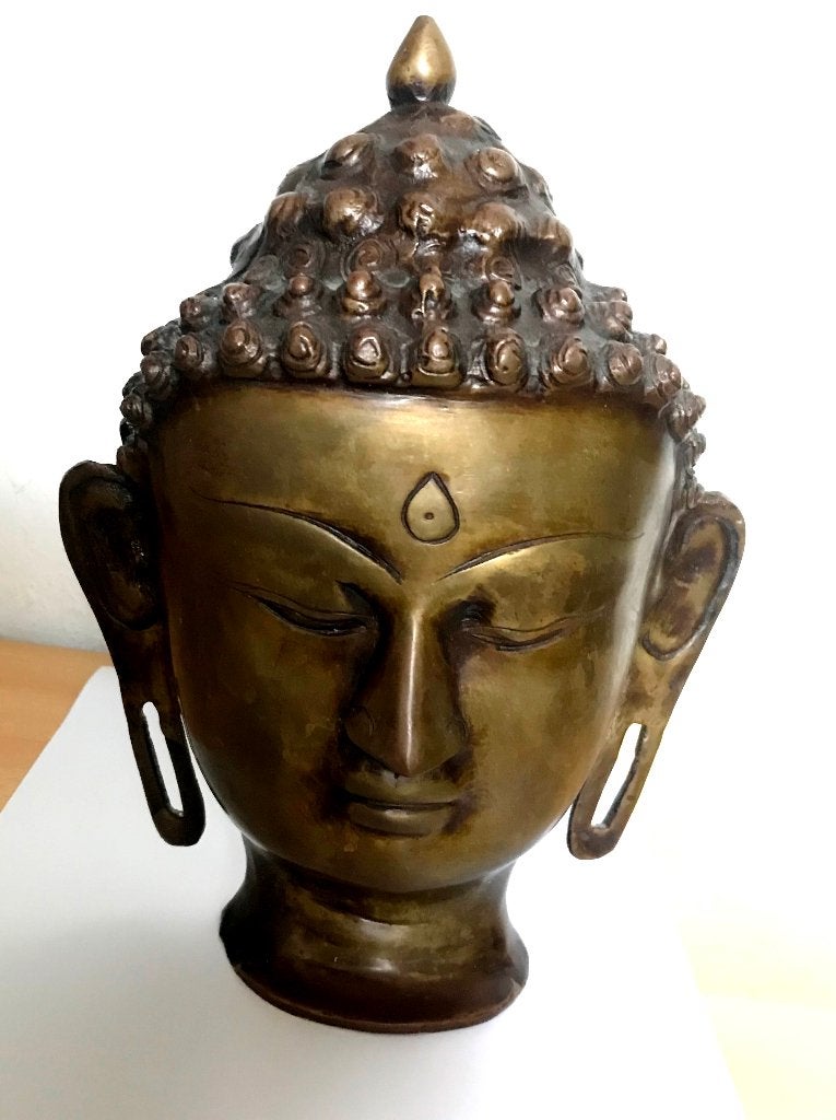 Oude antieke bronzen Boeddha hoofd/Himalaya kunstwerk. Azië, Ophalen, Beeld