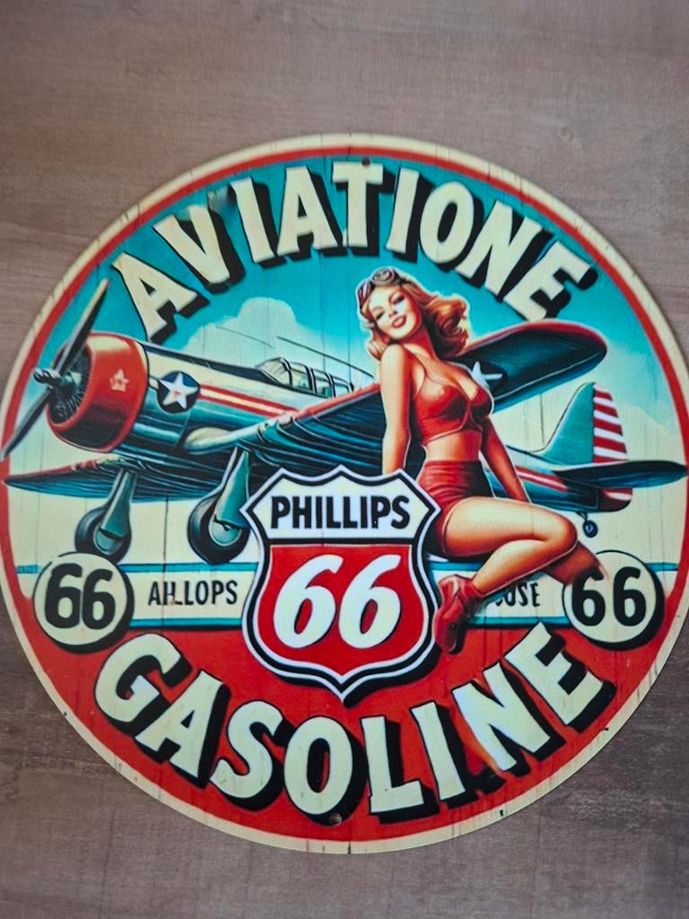 Metalen Bord Aviation Gasoline Phillips 66 - 20 cm, Verzamelen, Ophalen of Verzenden, Nieuw, Reclamebord