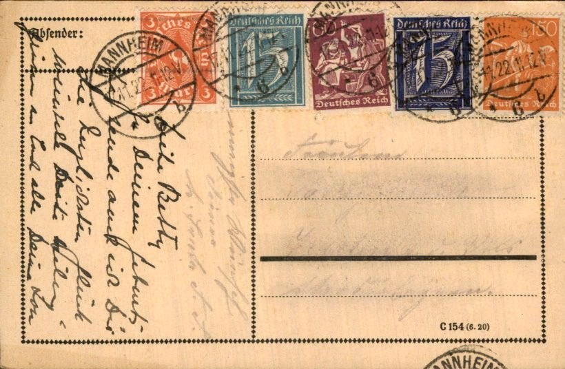Derde Rijk - Inflatie - Postkaart - 1922, Ophalen of Verzenden, Briefkaart
