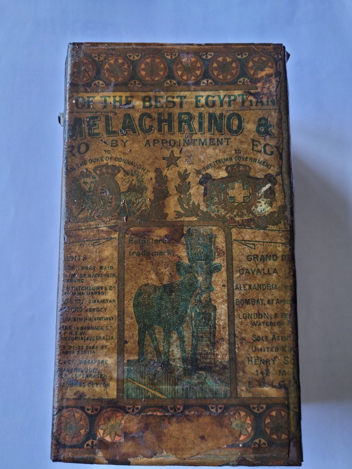 Antieke Melachrino & Co sigarettenblik - Egypte tabak, Ophalen of Verzenden, Gebruikt, Overige