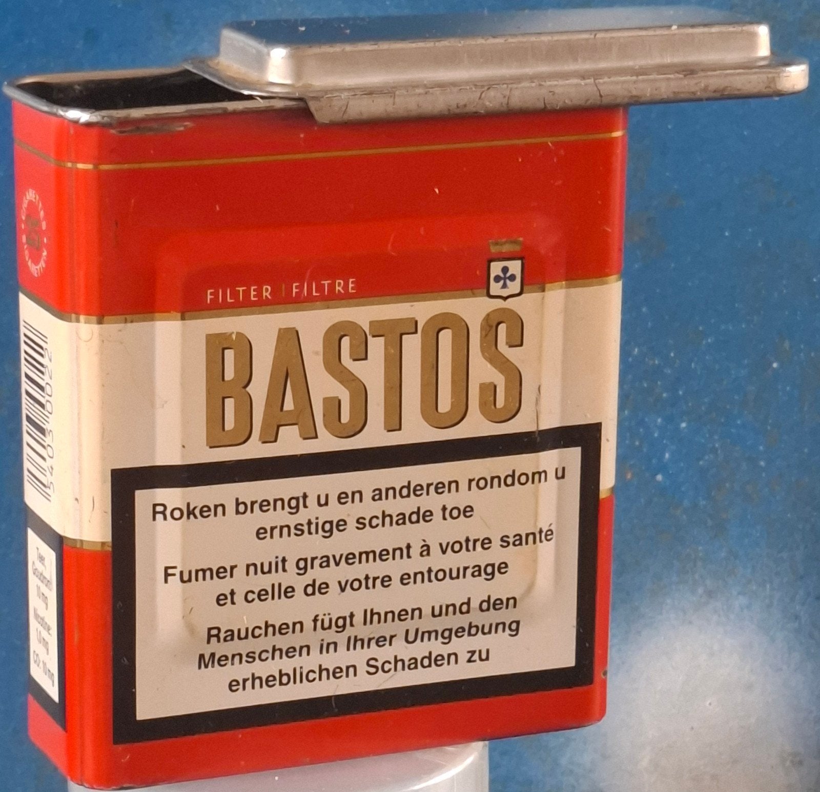 Bastos. Blikken sigaretten box. Met schuifdeksel., Ophalen, Zo goed als nieuw, Tabaksdoos of Verpakking