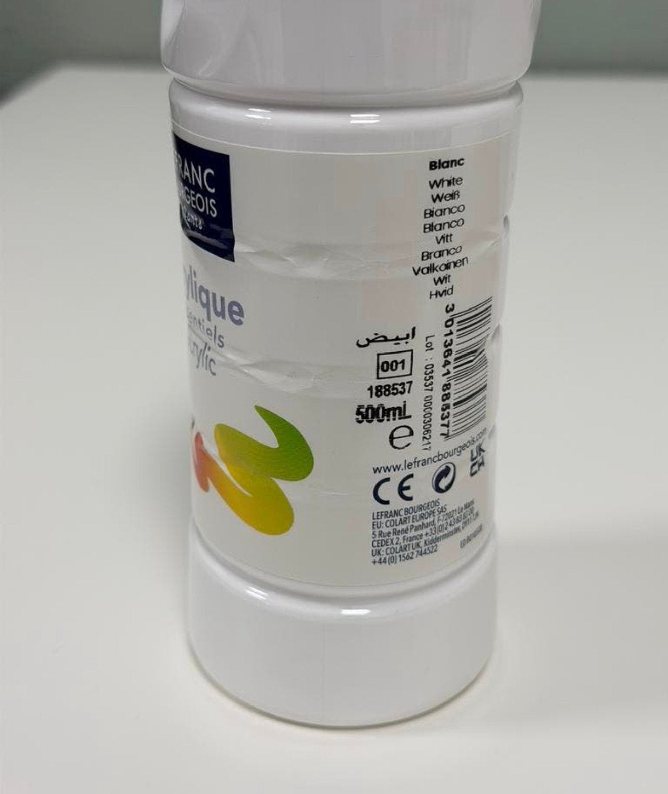 Lefranc Bourgeois witte Acrylverf Wit 500ml voor Kinderen, Nieuw, Ophalen of Verzenden, H, Acrylverf