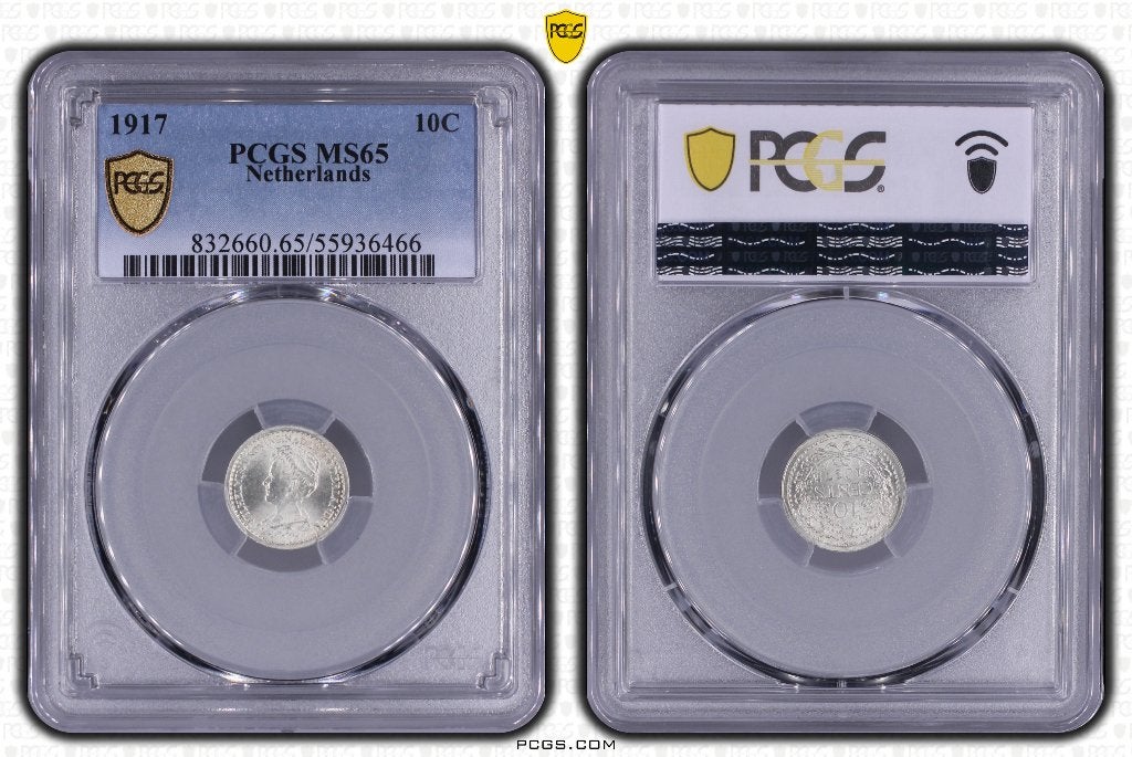 10 Cent 1917 Wilhelmina/PCGS MS65., Postzegels en Munten, Munten | Nederland, Zilver, Ophalen of Verzenden, 10 cent, Koningin Wilhelmina