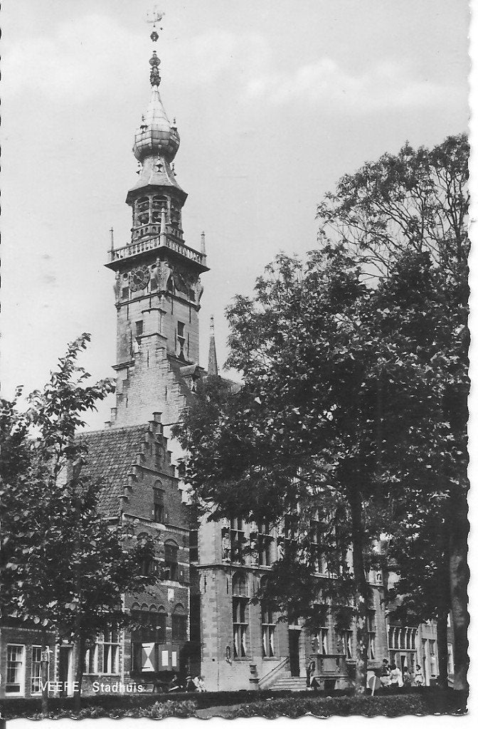 Oude Ansichtkaart Veere Stadhuis Zeeland Gelopen, Ophalen of Verzenden, 1960 tot 1980, Gelopen, Zeeland