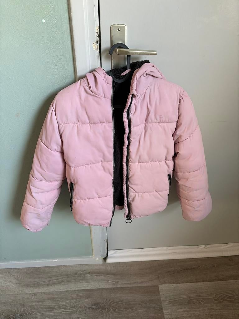 Roze pufferjack met capuchon - Maat 146/152, Ophalen, Gedragen, Maat 36 (S), Roze