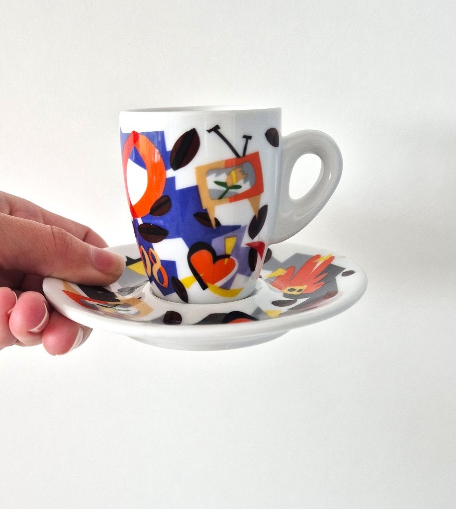 Gaggia Espresso Kop en Schotel, Ugo Nespolo Art Collection, Ophalen of Verzenden, Zo goed als nieuw, Nvt, Overige stijlen