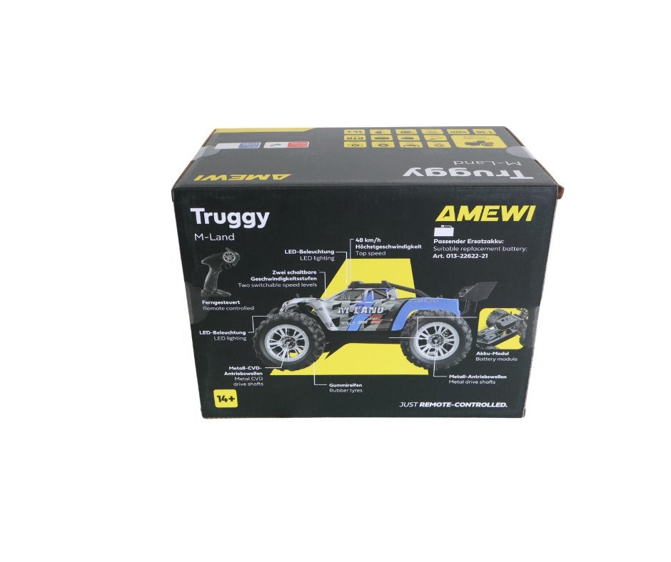 Amewi M-Land Truggy 48km/h 4WD 1/16 RTR blue 22756, Hobby en Vrije tijd, Verzenden, Nieuw, Overige schalen, Auto offroad