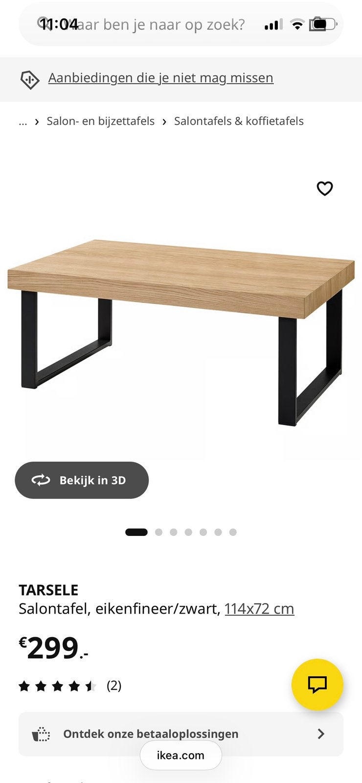 Salontafel IKEA tarsele, Huis en Inrichting, Tafels | Salontafels, Ophalen, 100 tot 150 cm, 50 tot 100 cm, Zo goed als nieuw