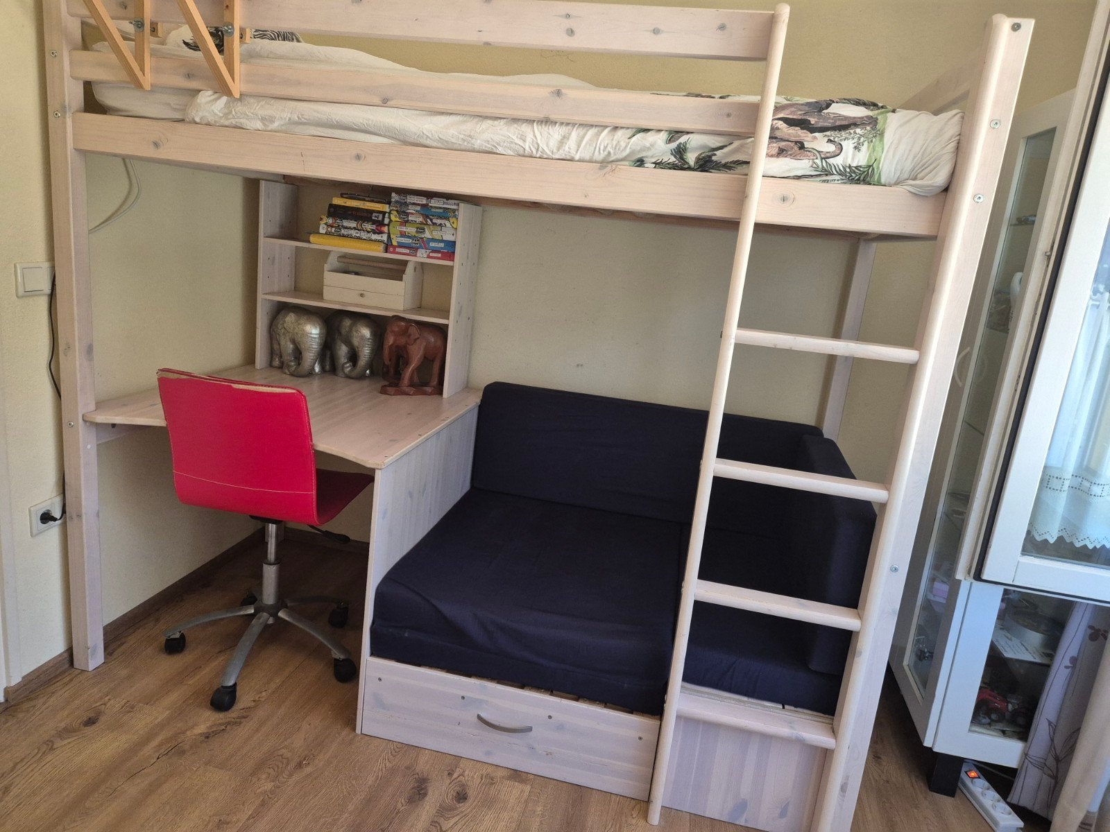 Hoogslaper met bureau en zitje (=2e bed), Ophalen, Gebruikt, Eenpersoons, 90 cm