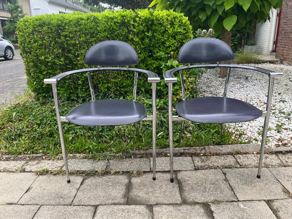 2 leren design stoeltjes, paars leder, jaren 90, Ophalen, Gebruikt, Twee, Overige kleuren