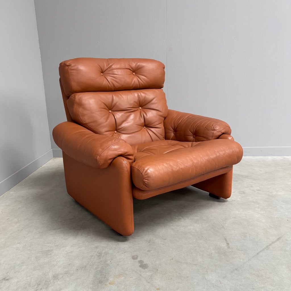 Leren fauteuil B&B Italia Italiaans design jaren 60 70, 75 tot 100 cm, Ophalen of Verzenden, 100 tot 125 cm, Leer