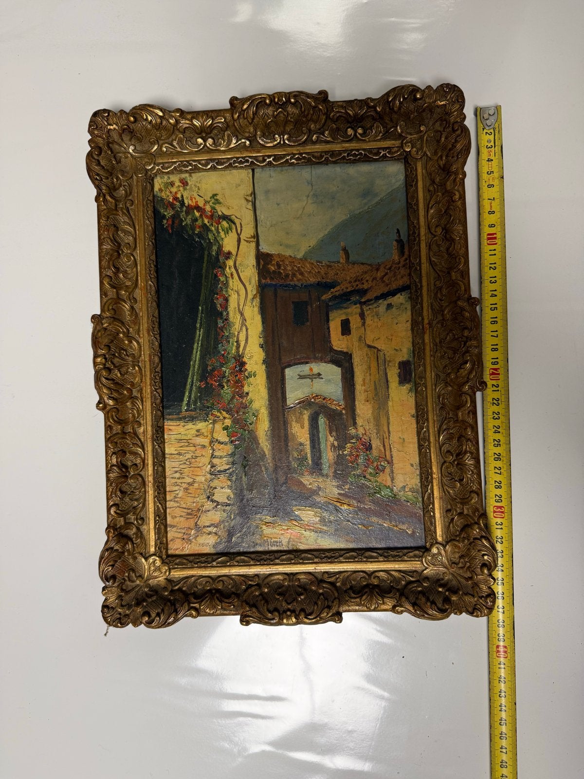Schilderij Jur. M. Beek - Straatje in Zuid-Europa, Antiek en Kunst, Kunst | Schilderijen | Klassiek, Ophalen