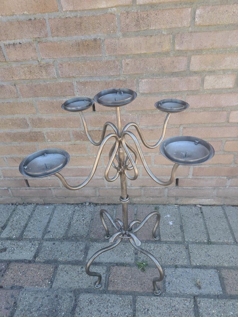Vintage metalen kandelaar met 5 armen, Antiek en Kunst, Ophalen of Verzenden, Overige materialen