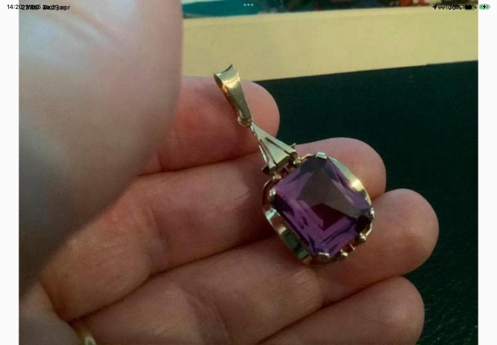Vintage gouden Kettinghanger hanger edelsteen Amethist 14 k, Sieraden, Tassen en Uiterlijk, Overige voorstellingen, Verzenden