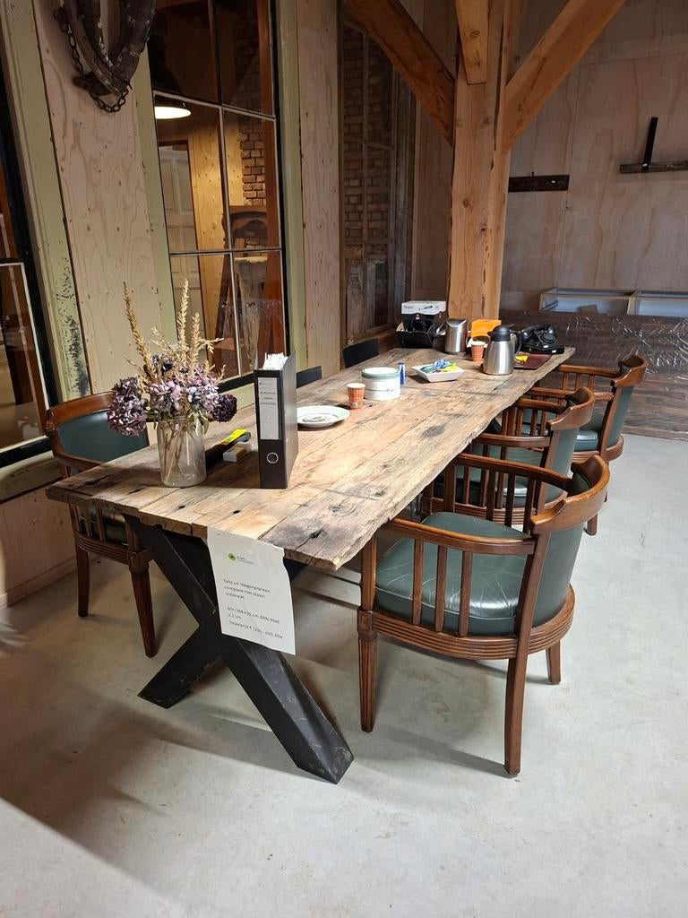 Eiken Wagonplanken Tafel - 268x92x75cm, Huis en Inrichting, Tafels | Eettafels, Ophalen, Rechthoekig, 200 cm of meer, 50 tot 100 cm