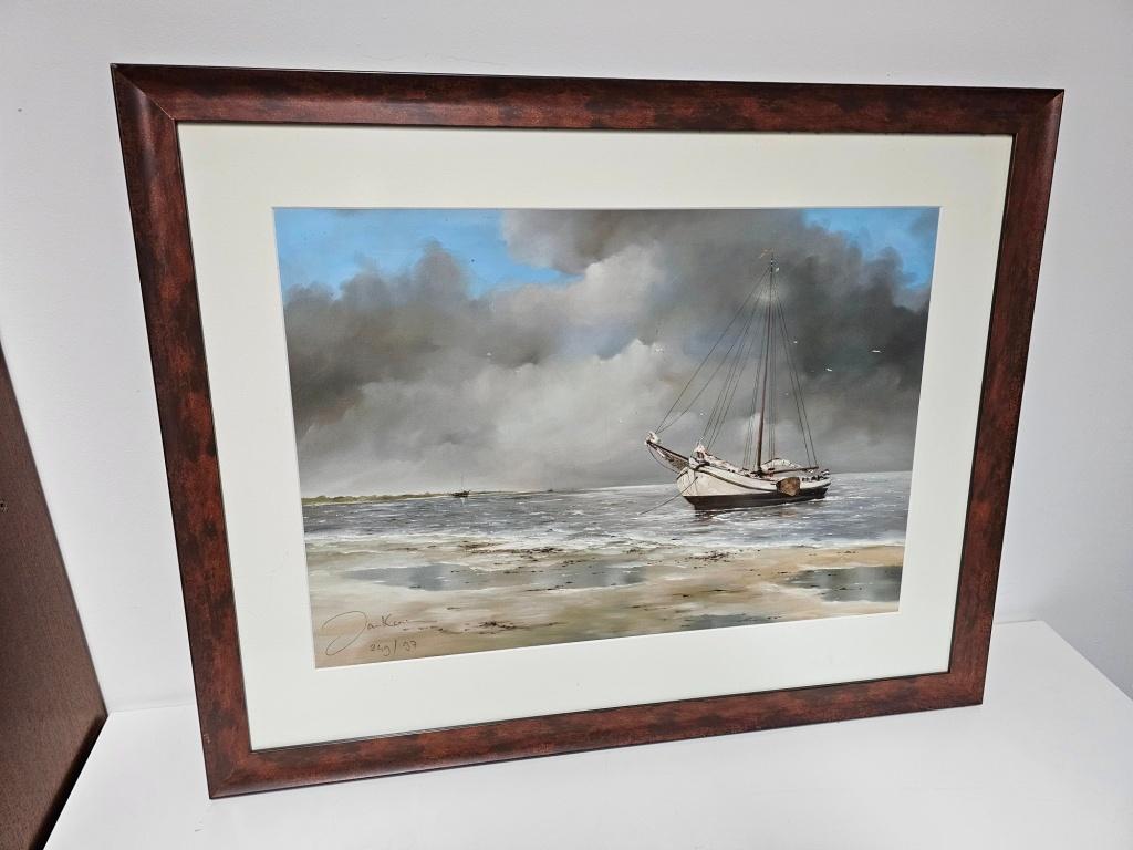 Schilderij Jan Kooistra De waddenzee  voor €100,-, Ophalen, Gebruikt, 75 cm of meer, Nvt