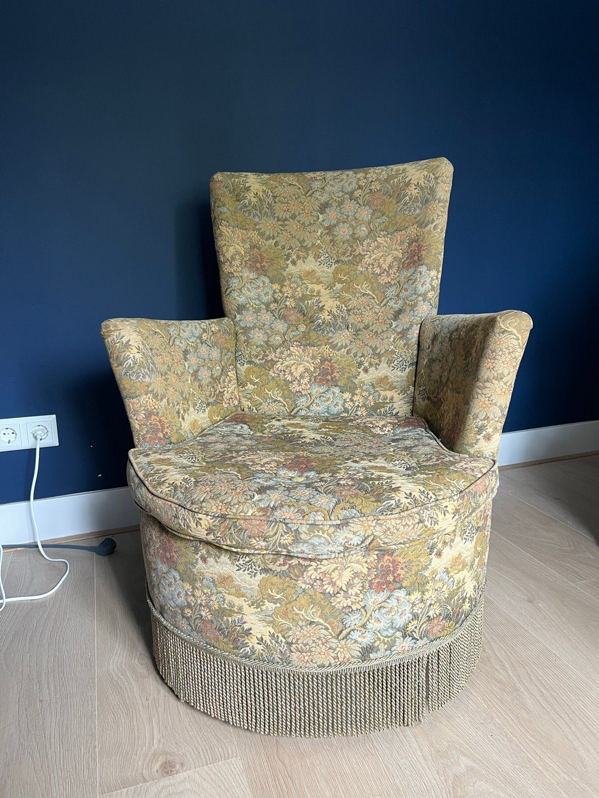 Vintage fauteuil met bloemenprint en franjes, Ophalen