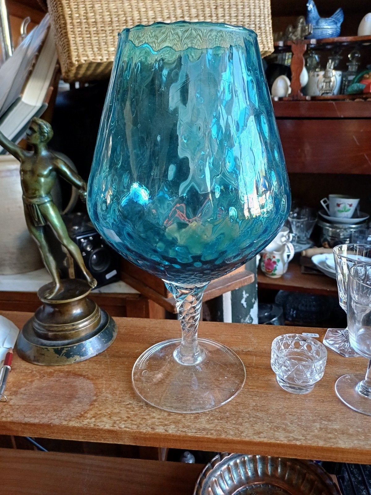 Grote Empoli Wijnglas Vaas - Turquoise Glas - 25 cm, Antiek en Kunst, Ophalen of Verzenden