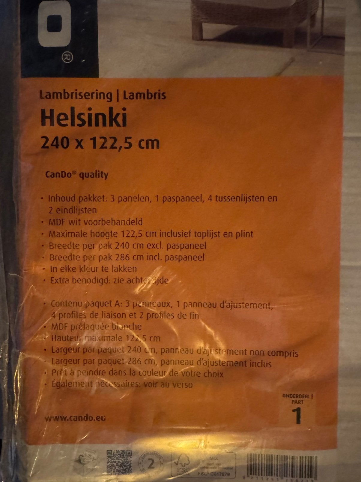 CanDo Helsinki lambrisering 240 x 122,5, Ophalen, 240 cm, 122 cm, Hout