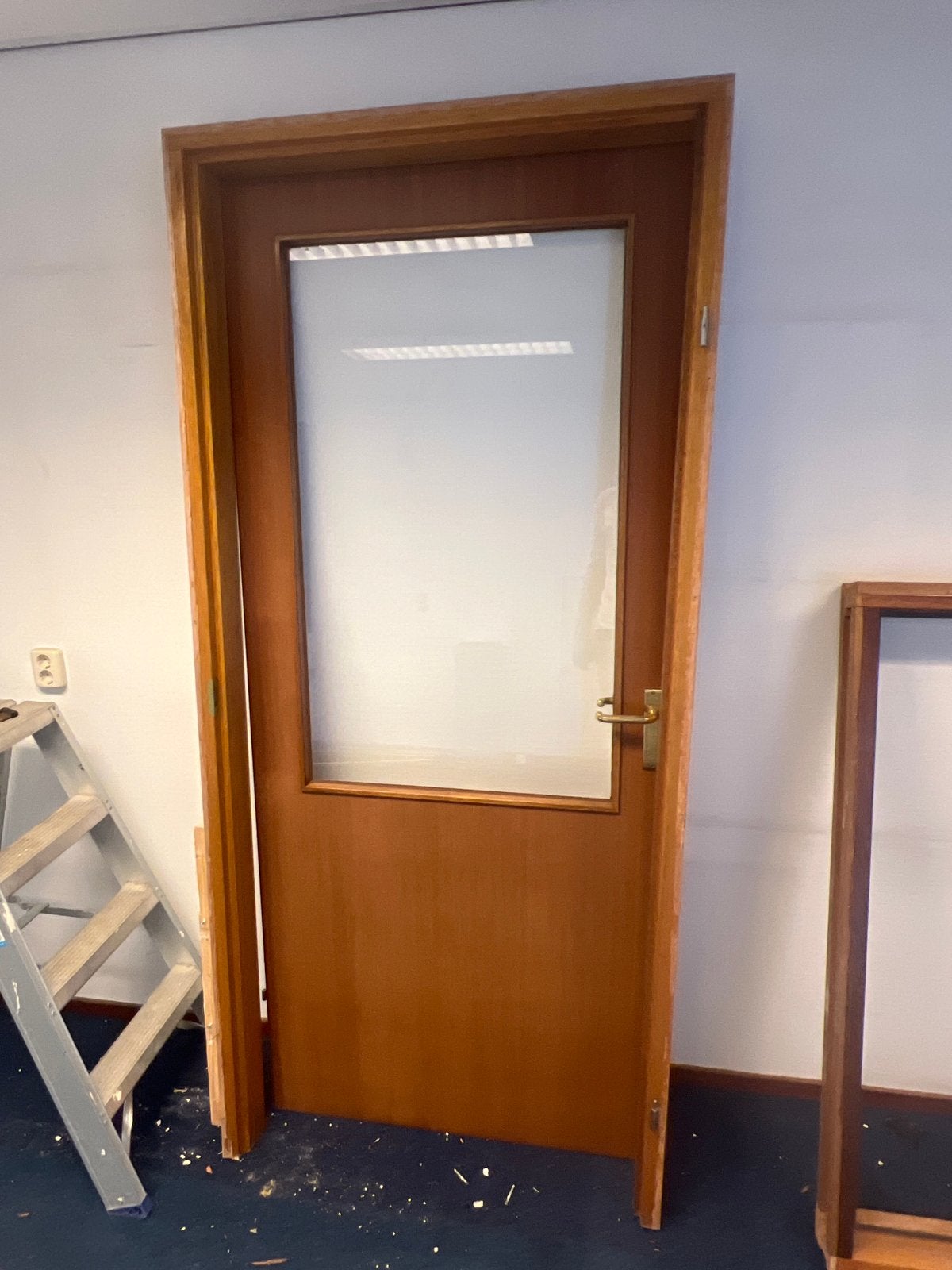 Houten binnendeur met glas en kozijn, Ophalen, Gebruikt, 80 tot 100 cm, Binnendeur