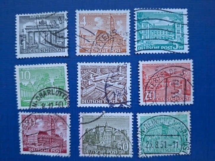 Postzegel Berlijn 1949 9 zegels Gebouwen 03-07, Ophalen of Verzenden, BRD, Gestempeld