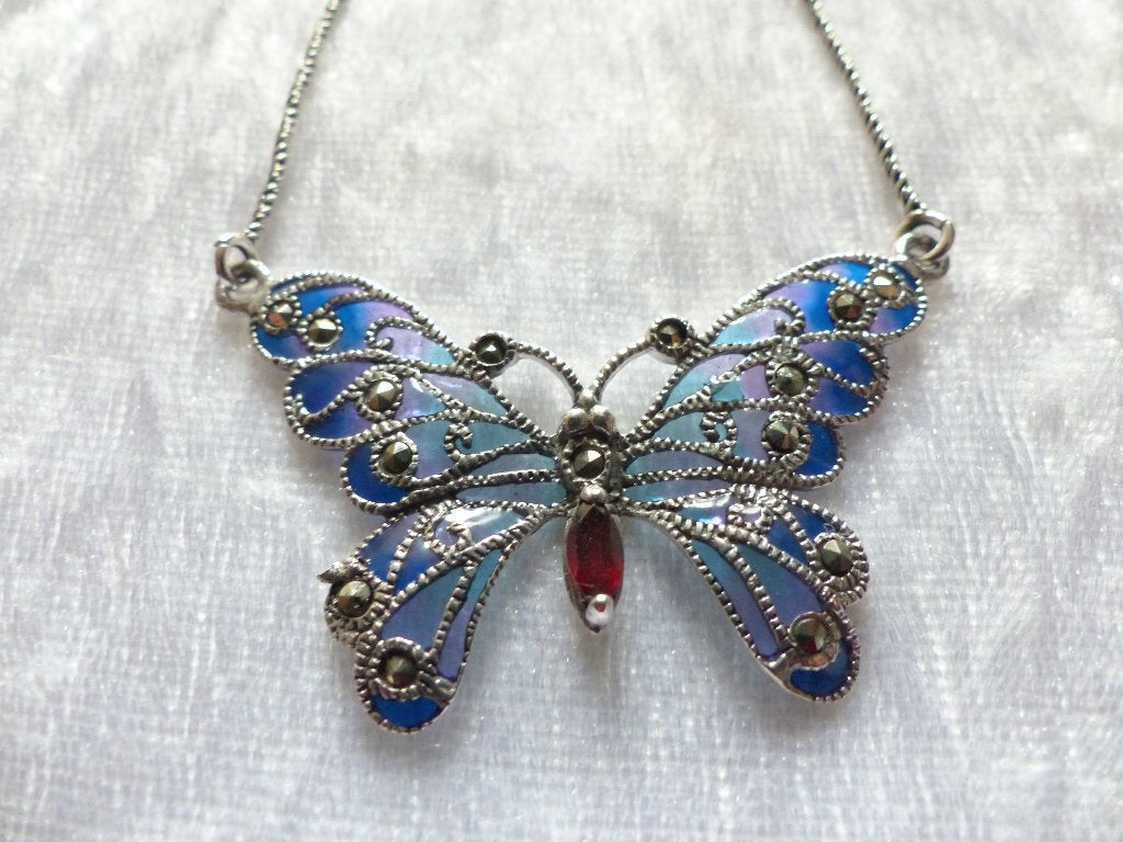 Mooie Zilver Tiffany Vlinder Hanger aan Fijne Zilveren kett, Verzenden, Zilver, Ring, Met edelsteen