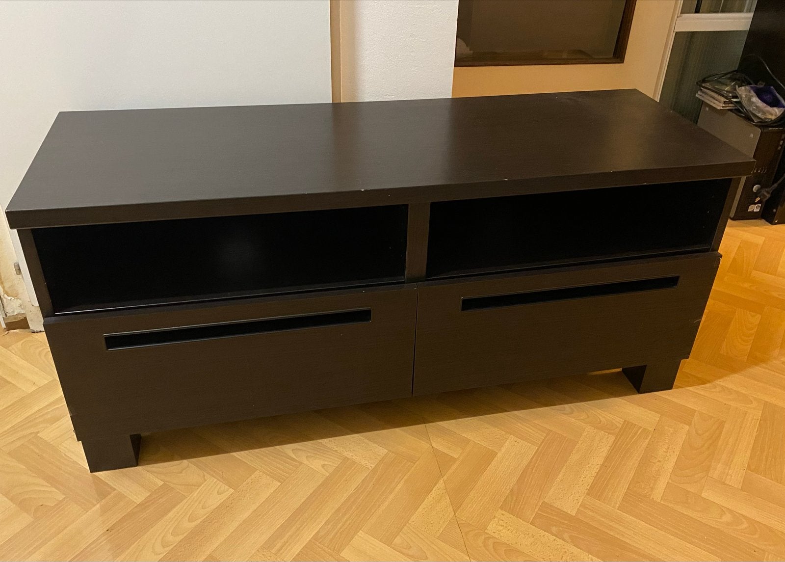 Bestå Ikea TV-meubel met lades, donkerbruin, Ophalen, 100 tot 150 cm, Zo goed als nieuw, Minder dan 100 cm