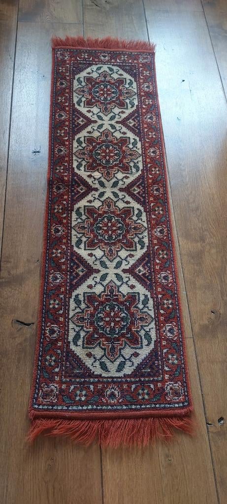 Vintage Kleedje 142 cm Perzische lopertje tapijt wol stevig, Ophalen of Verzenden