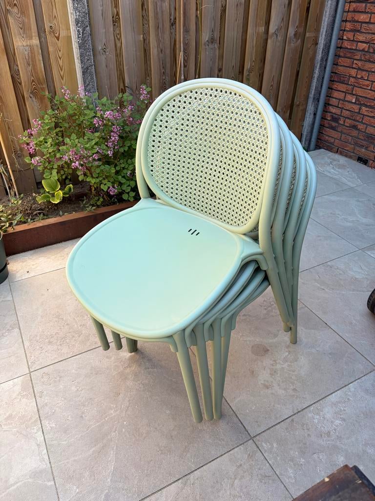 Karwei tuinstoelen, set van 4, stapelbaar, Ophalen, Kunststof, Overige kleuren, Zo goed als nieuw