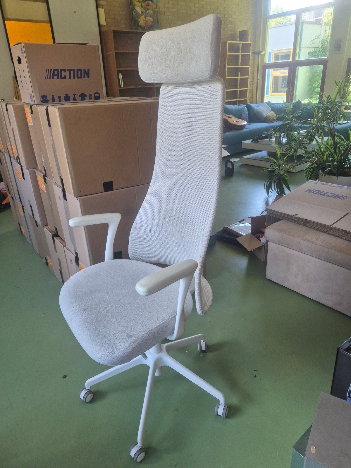 Comfortabele Bureaustoel - 144 cm,, ideaal voor lange men, Ophalen, Gebruikt, Grijs, Bureaustoel