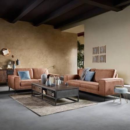 Pronto Wonen Barrio 2-zits Bank Taupe/Caramel, Ophalen, Driepersoons, 75 tot 100 cm, Zo goed als nieuw