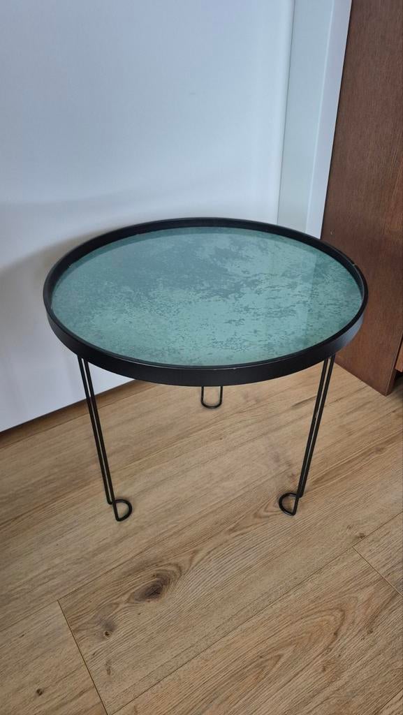 Rond bijzettafeltje met glazen blad, Ophalen, Minder dan 45 cm, Minder dan 55 cm, Rond