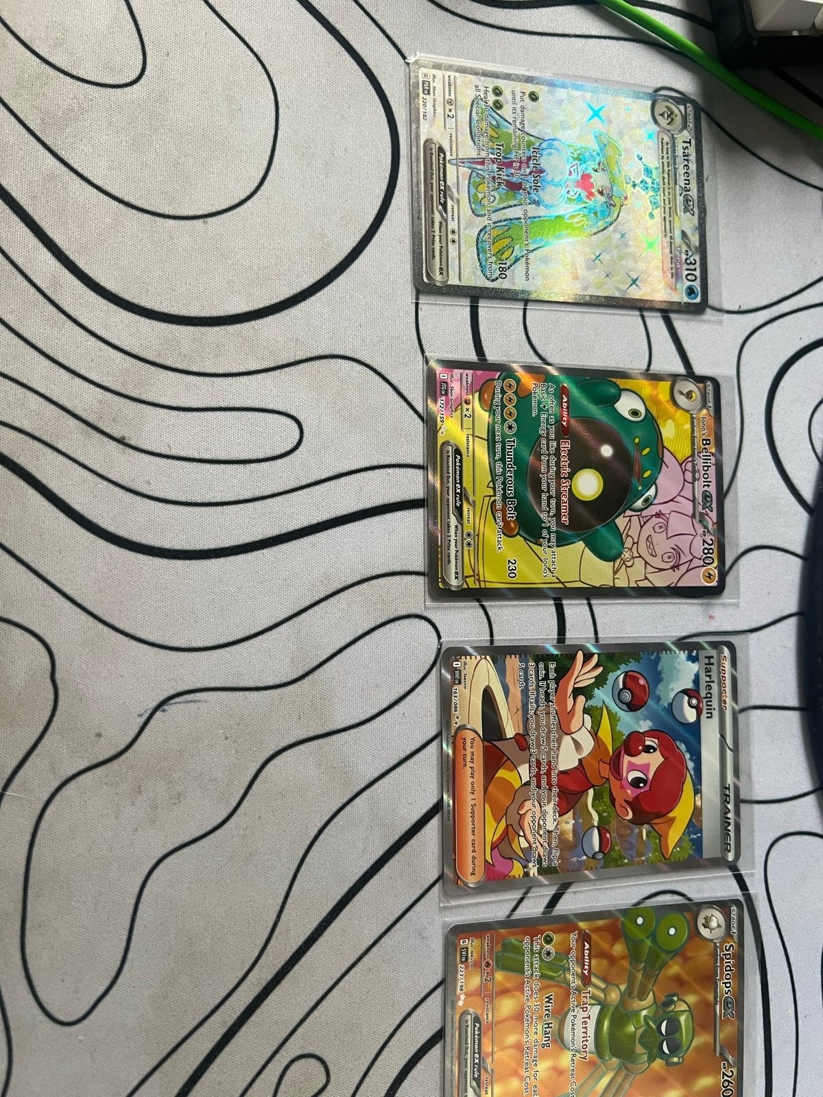 Pokémon kaarten: Tsareena, Bellibolt, Harlequin, Spidops, Ophalen of Verzenden, Zo goed als nieuw, Meerdere kaarten, Foil