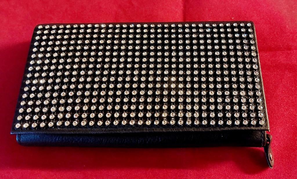 Grote leren portemonnee met strass, Ophalen of Verzenden, Nieuw, Zwart, Leer
