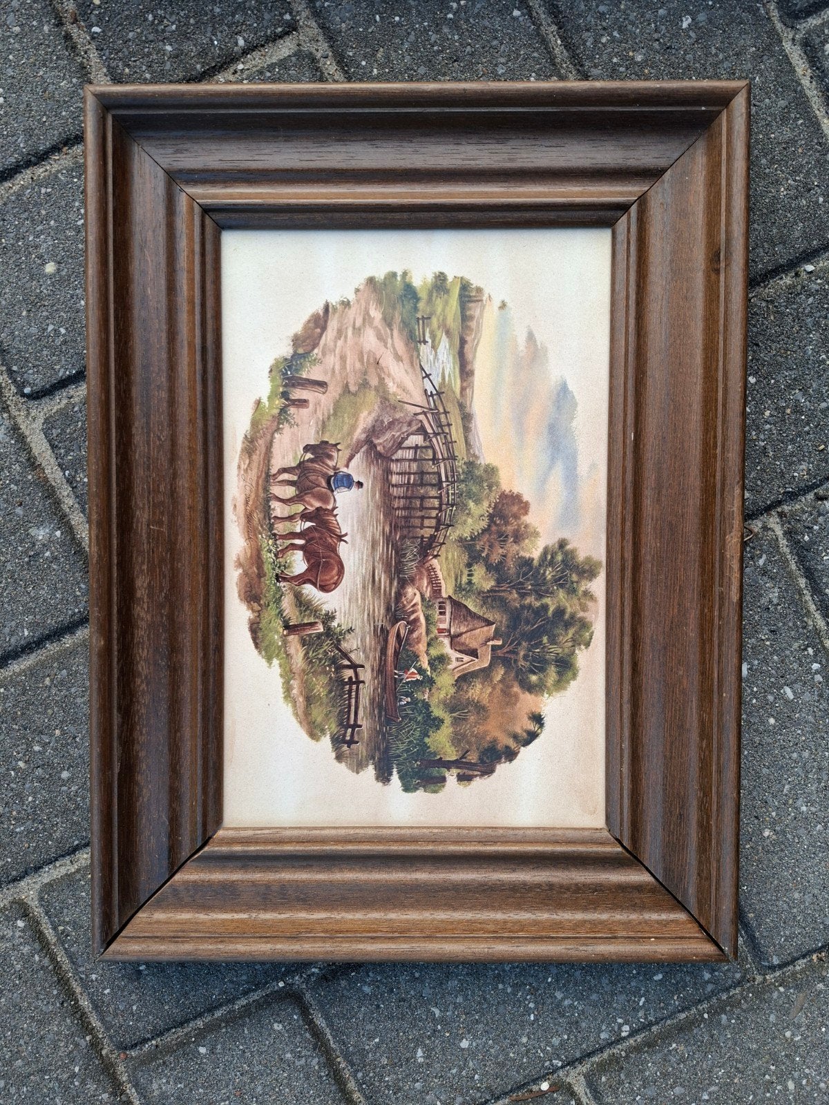 Ingelijste tegel J.C. van Hunnik - Landschap met paarden, Ophalen