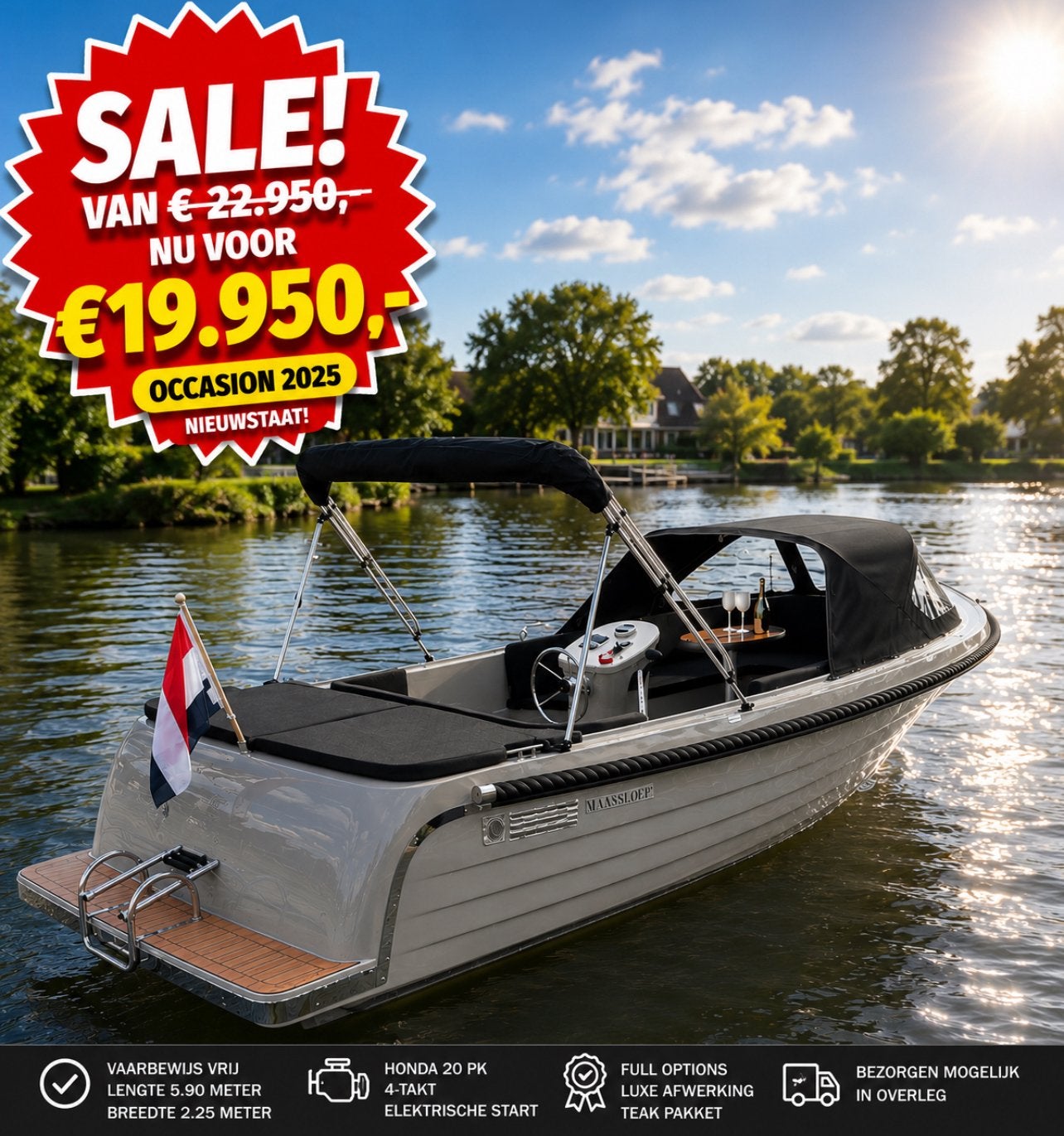 Maassloep 590 Tender van €22.950,- naar   slechts €19.950 !, Watersport en Boten, Sloepen, Bilgepomp, Tender, Ophalen of Verzenden
