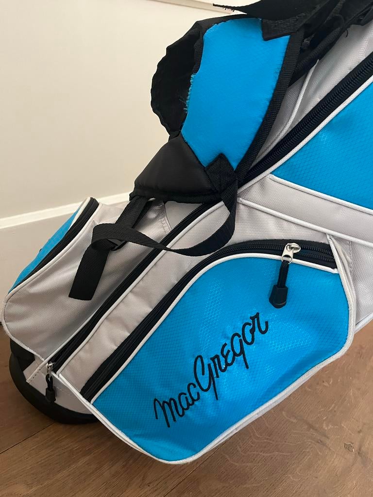 MacGregor kids  8-10 jr golftas, blauw en grijs met set, Ophalen of Verzenden, Gebruikt, Tas, Overige merken