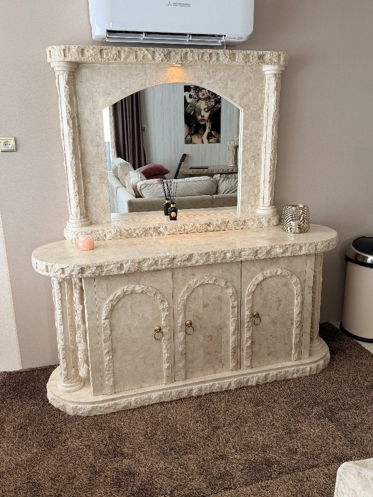 Manhattan Style dressoir + spiegel natuursteen, Ophalen, Gebruikt, 50 tot 75 cm, 150 tot 200 cm