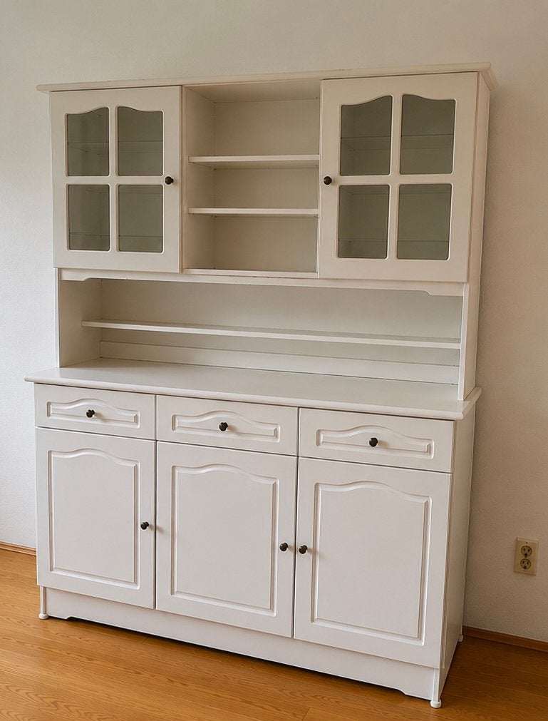 Prachtige witte buffetkast, Ophalen, 200 cm of meer, 25 tot 50 cm, Glas