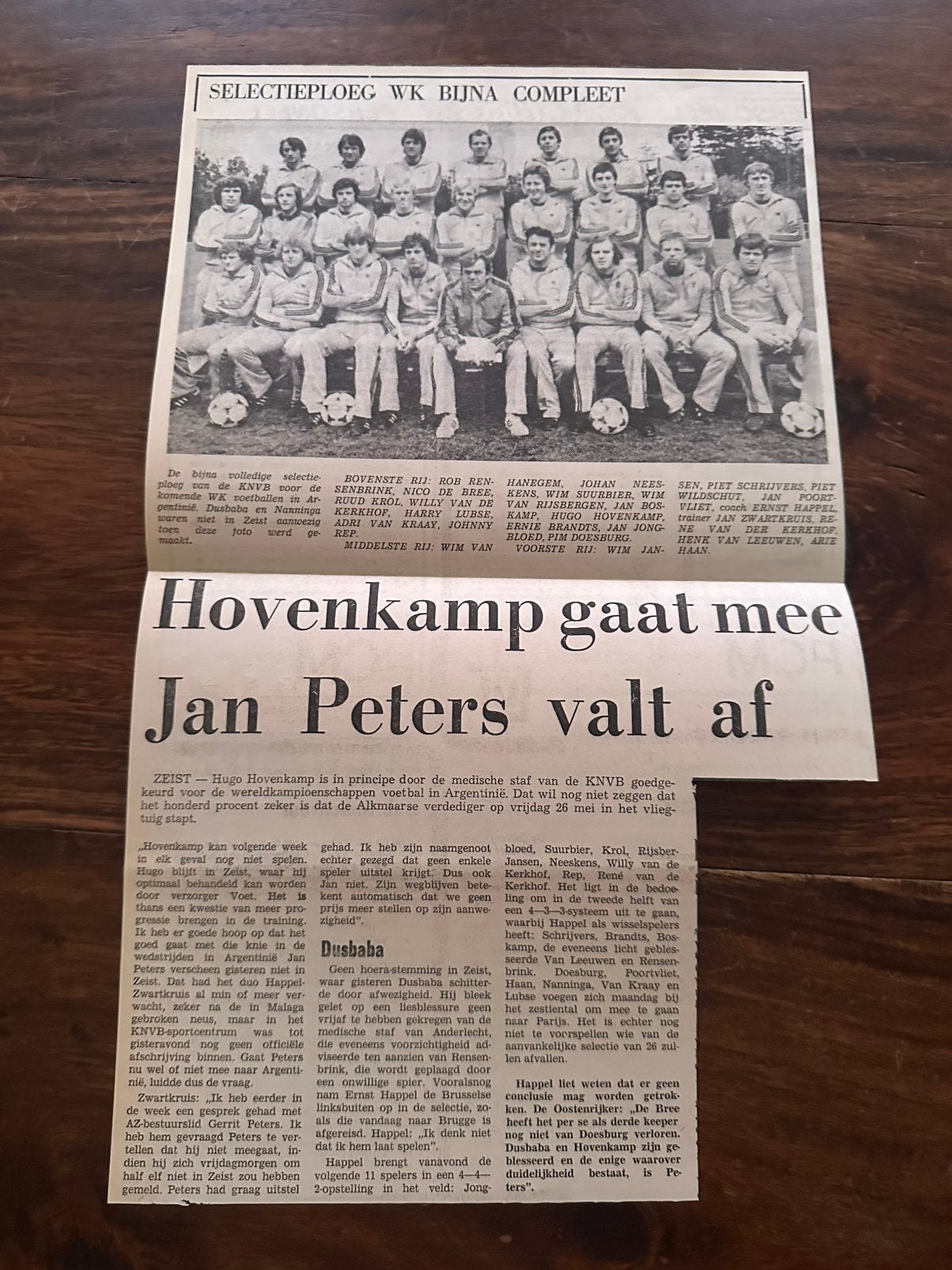 Voetbal krantenartikel selectie WK 1978 bijna compleet, Verzamelen, Tijdschriften, Kranten en Knipsels, Ophalen of Verzenden, 1960 tot 1980