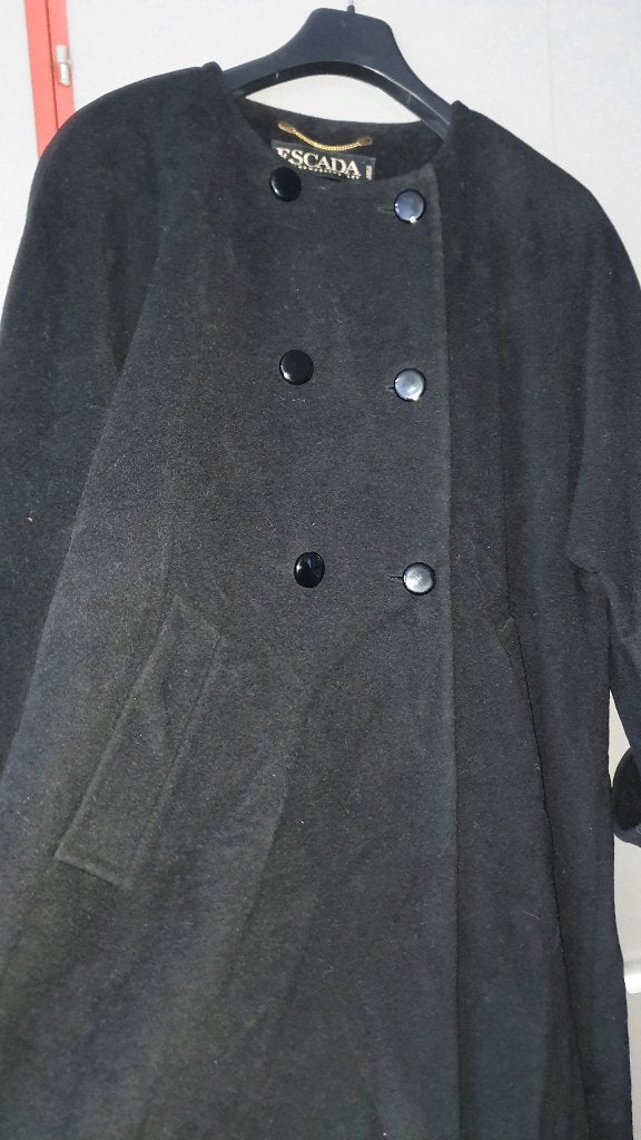 ESCADA luxe zwarte wol jas A-lijn L (40), Ophalen of Verzenden, Zo goed als nieuw, Maat 38/40 (M), Zwart