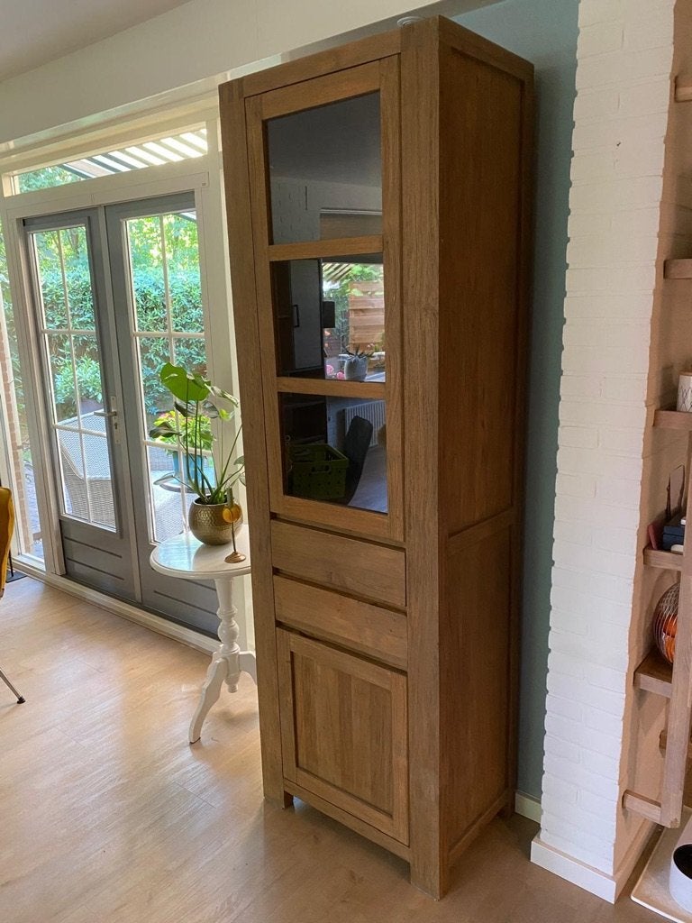 Massief houten vitrinekast, Ophalen, Gebruikt, Met deur(en), 200 cm of meer