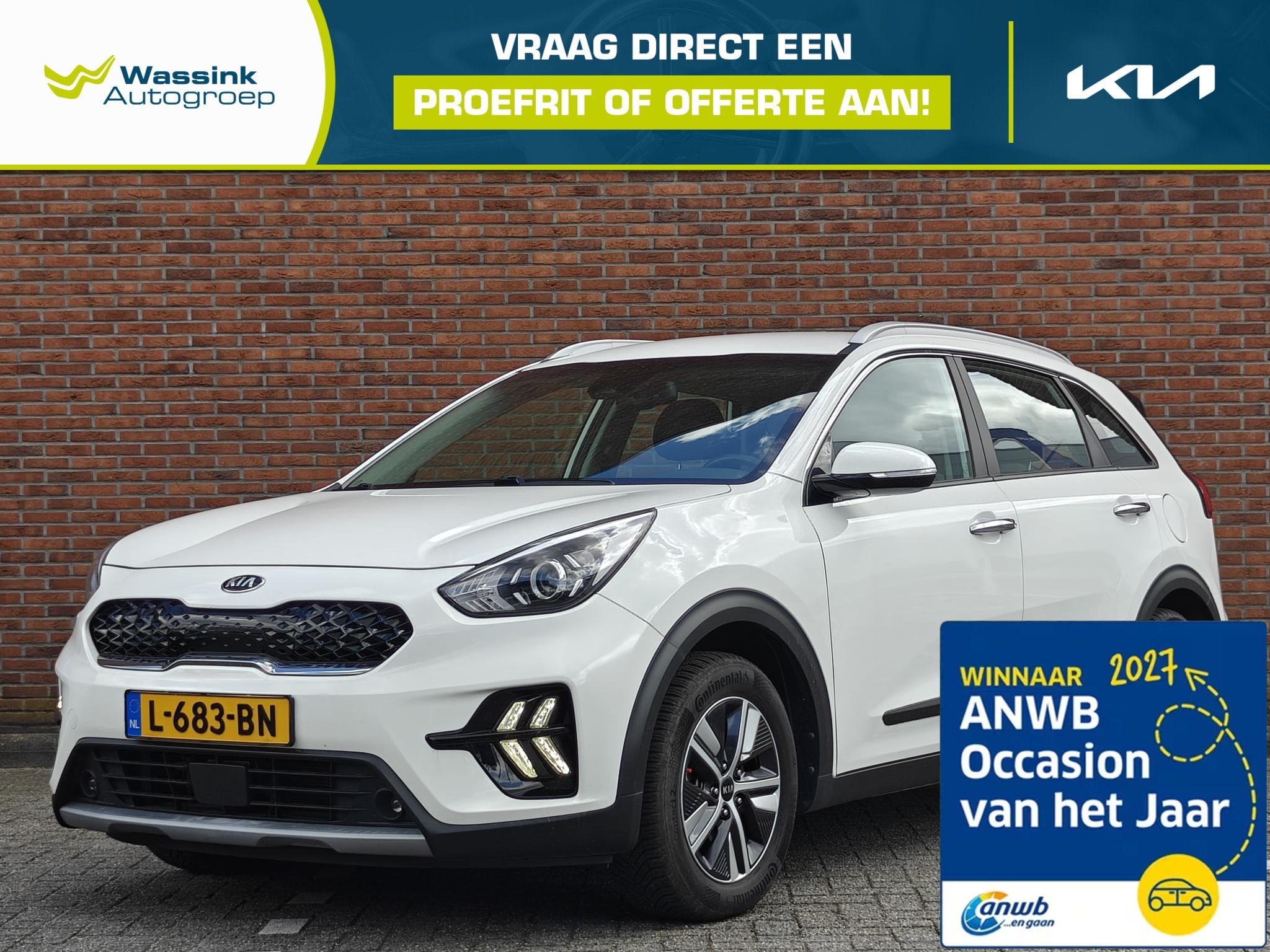 Kia Niro 1.6 GDi Hybrid DynamicLine | Trekhaak | Navigatie |, Gebruikt, Euro 6, 2 kWh, Wit